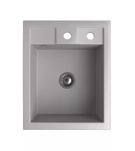 Gránit Mosogató NERO Parma + kihúzható Linea csaptelep + dugókiemelő + szifon (szürke)