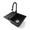 Gránit mosogatótálca NERO Monza + kihúzható zuhanyfejes Snake csaptelep + adagoló (matt fekete)