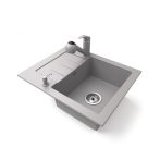   Gránit mosogatótálca NERO Monza + kihúzható zuhanyfejes Shower csaptelep + adagoló (szürke)
