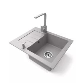   Gránit mosogatótálca NERO Monza + Design csaptelep + adagoló (szürke)