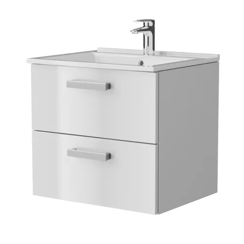 Intenso fiókos fürdőszobabútor mosdókagylóval - 50 cm (magasfényű fehér)