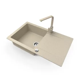   Gránit mosogató NERO Gold + Design csaptelep + dugókiemelő (bézs)