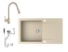 Gránit mosogató NERO Gold + kihúzható zuhanyfejes Snake csaptelep + dugókiemelő (bézs)