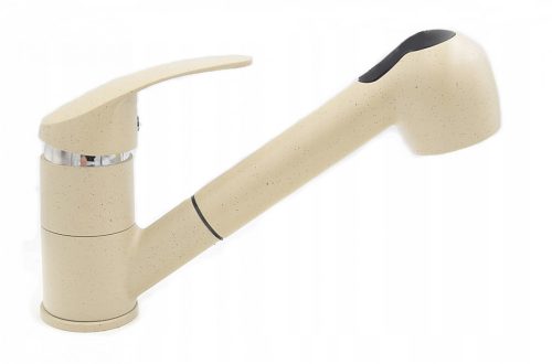 Gránit mosogató NERO Gold + kihúzható zuhanyfejes Shower csaptelep + adagoló (bézs)