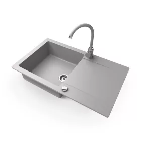   Gránit mosogató NERO Gold + magasított csaptelep + dugókiemelő (szürke)