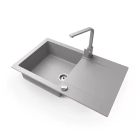   Gránit mosogató NERO Gold + Design csaptelep + dugókiemelő (szürke)