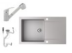   Gránit mosogató NERO Gold + kihúzható zuhanyfejes Shower csaptelep + dugókiemelő (szürke)