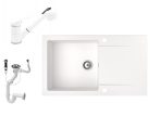  Gránit mosogató NERO Gold + kihúzható zuhanyfejes Shower csaptelep + dugókiemelő (fehér)