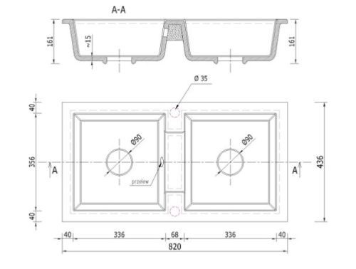 Gránit mosogató NERO Lybra + magasított csaptelep + szifon (bézs)