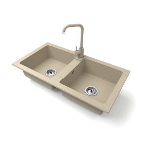   Gránit mosogató NERO Lybra + Steel csaptelep + szifon (bézs)