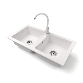   Gránit mosogató NERO Lybra + magasított csaptelep + szifon (fehér)