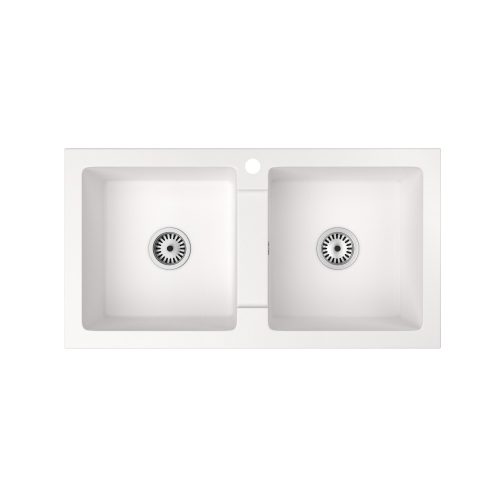 Gránit mosogató NERO Lybra + magasított csaptelep + szifon (fehér)