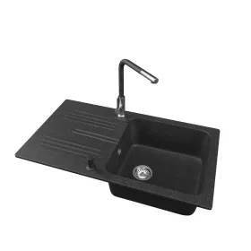   Gránit mosogató NERO Malta + Linea kihúzható fejes csaptelep + adagoló (fekete)