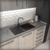 Gránit mosogató NERO Malta + kihúzható zuhanyfejes Duo-Flex csaptelep + dugóemelő (matt fekete)