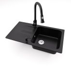   Gránit mosogató NERO Malta + kihúzható zuhanyfejes Snake csaptelep + adagoló (matt fekete)