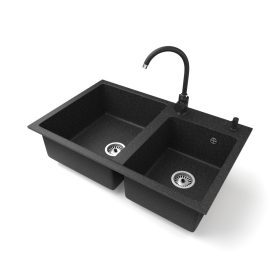   Gránit mosogatótálca NERO Palazzo + magasított csaptelep + adagoló (fekete)