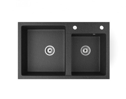 Gránit mosogatótálca NERO Palazzo + kihúzható zuhanyfejes Snake csaptelep + adagoló (fekete)