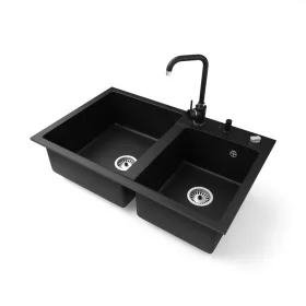   Gránit mosogatótálca NERO Palazzo + Steel csaptelep + adagoló + dugókiemelő (matt fekete)