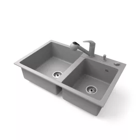   Gránit mosogatótálca NERO Palazzo + kihúzható zuhanyfejes Shower csaptelep + adagoló + dugókiemelő (szürke)
