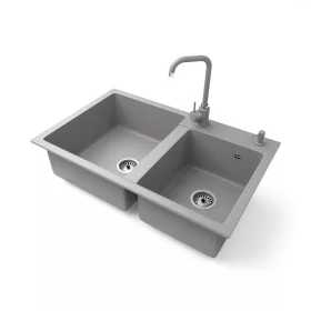   Gránit mosogatótálca NERO Palazzo + Steel csaptelep + adagoló (szürke)