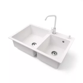  Gránit mosogatótálca NERO Palazzo + Steel csaptelep + adagoló (fehér)