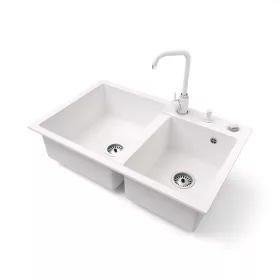   Gránit mosogatótálca NERO Palazzo + Steel csaptelep + adagoló + dugókiemelő (fehér)
