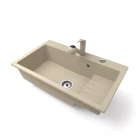 Gránit mosogató NERO Malta + Design csaptelep + dugókiemelő (bezs)