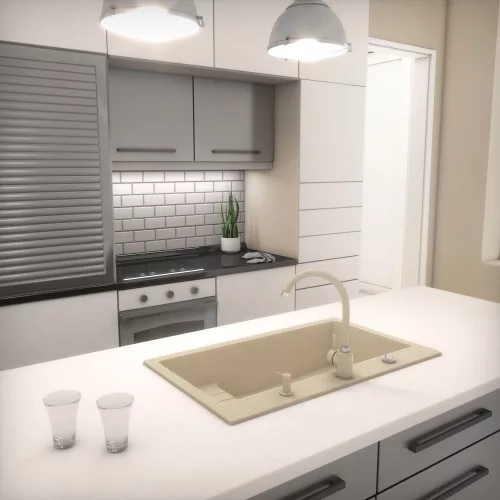 Gránit mosogató NERO Malta + Design csaptelep + dugókiemelő (bezs)