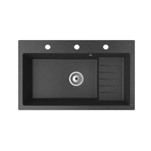 Gránit mosogató NERO Malta + Design csaptelep + dugókiemelő (fekete)