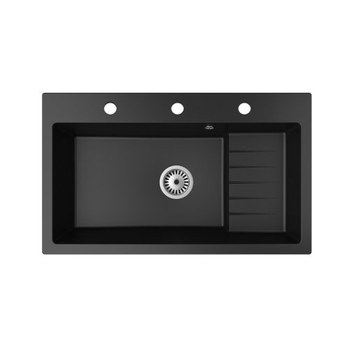 Gránit mosogató NERO Malta + Design csaptelep + dugókiemelő (fekete)x