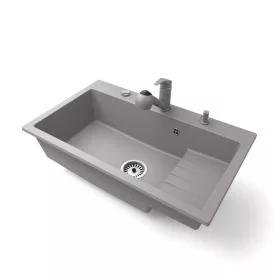 Gránit mosogató NERO Malta + Design csaptelep + dugókiemelő (fekete)x