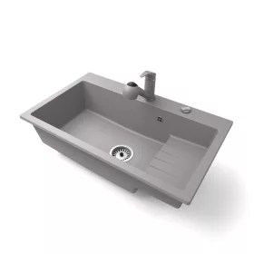 Gránit mosogató NERO Malta + Design csaptelep + dugókiemelő (fekete)x