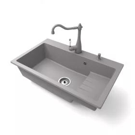 Gránit mosogató NERO Malta + Design csaptelep + dugókiemelő (fekete)x