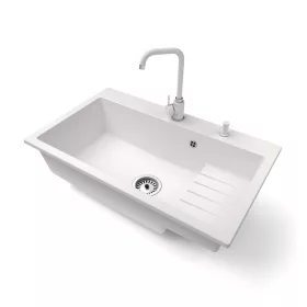   Gránit mosogatótálca NERO Boss + Steel csaptelep + adagoló (fehér)