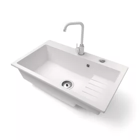   Gránit mosogatótálca NERO Boss + Steel csaptelep + dugókiemelő (fehér)