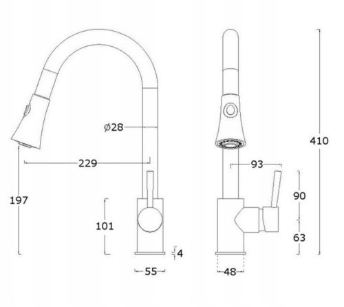 Gránit mosogatótálca NERO Boss + kihúzható Snake csaptelep + adagoló (fehér)