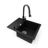 Gránit mosogatótálca NERO Studio + kihúzható zuhanyfejes Snake csaptelep + adagoló (matt fekete)