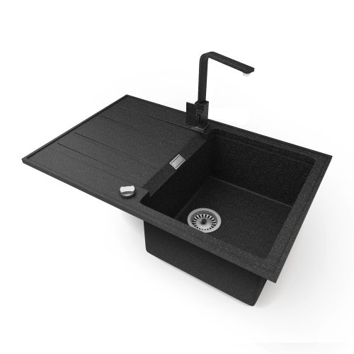 Gránit mosogatótálca NERO Signal + Design csaptelep + dugóemelő (fekete)