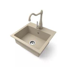 Gránit mosogató NERO Uno + rusztikus csaptelep (bézs)