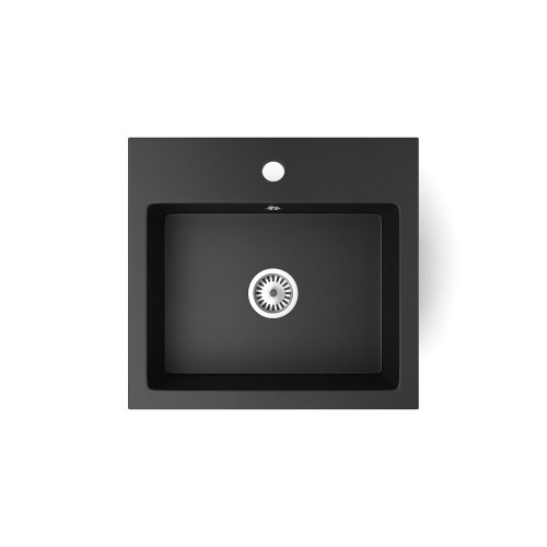 Gránit mosogató NERO Uno + magasított csaptelep (matt fekete)