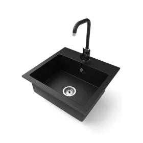 Gránit mosogató NERO Uno + Steel csaptelep (matt fekete)