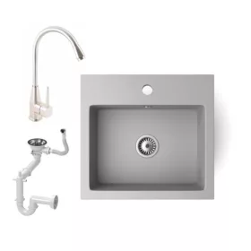 Gránit mosogató NERO Uno + Inox-Line-2 csaptelep (szürke)