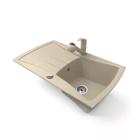   Gránit mosogatótálca NERO Venezia + kihúzható zuhanyfejes Shower csaptelep + dugókiemelő (bézs)