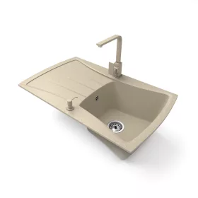   Gránit mosogatótálca NERO Venezia + Design csaptelep + adagoló (bézs)