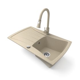   Gránit mosogatótálca NERO Venezia + kihúzható zuhanyfejes Snake csaptelep + dugókiemelő (bézs)