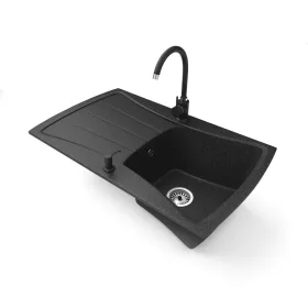   Gránit mosogatótálca NERO Venezia + magasított csaptelep + adagoló (fekete)