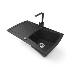   Gránit mosogatótálca NERO Venezia + Design csaptelep + dugókiemelő (fekete)