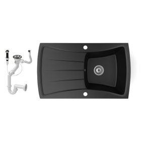   Gránit mosogatótálca NERO Venezia + dugókiemelő (matt fekete)