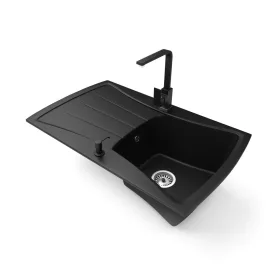   Gránit mosogatótálca NERO Venezia + Design csaptelep + adagoló (matt fekete)