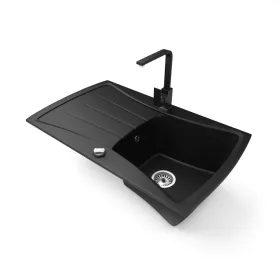   Gránit mosogatótálca NERO Venezia + Design csaptelep + dugókiemelő (matt fekete)